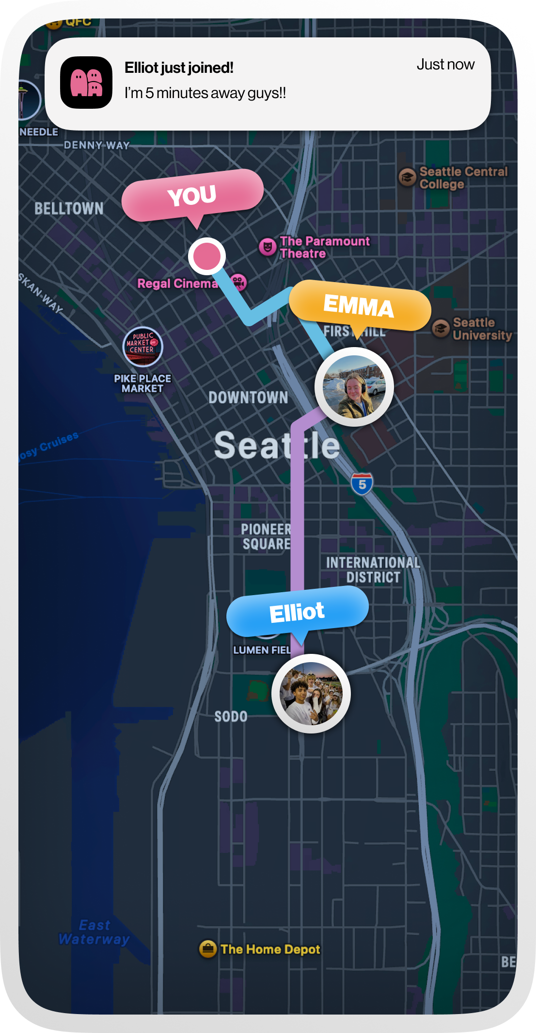 thirdspace app - maps unlock once a friend locks in so you can meet up IRL