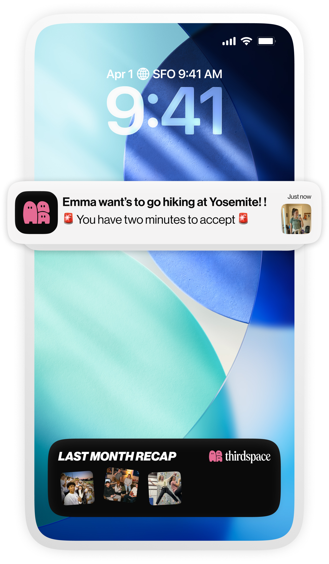 thirdspace app - friends receive a sidequest notification and have 2 minutes to lock in